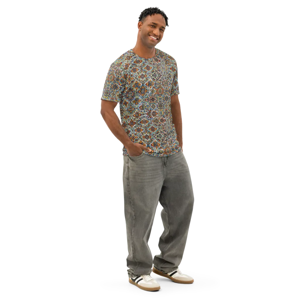 Cobalt Garland on Men's Cotton Crew Neck T-Shirt — Right Front