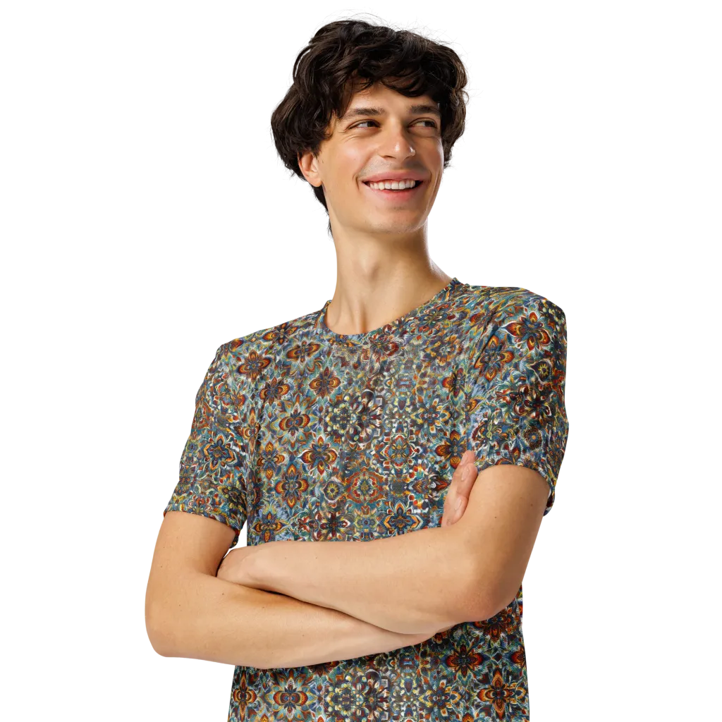 Cobalt Garland on Men's Crew Neck T-Shirt — Left Front