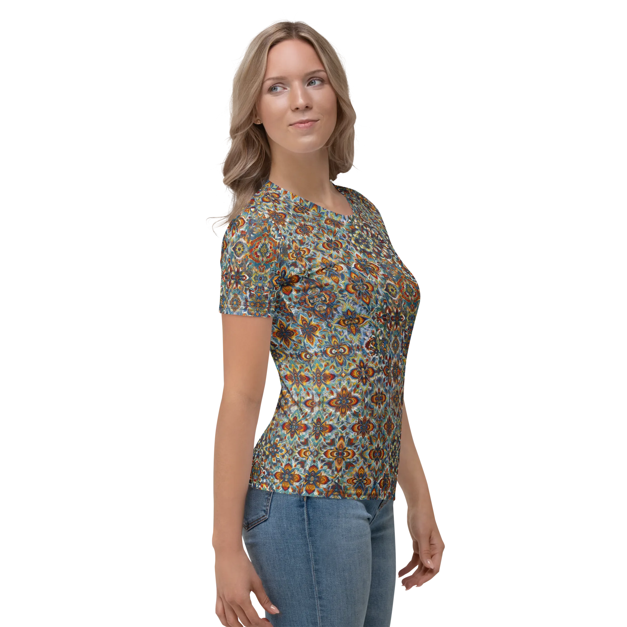 Cobalt Garland on Women's Crew Neck T-Shirt — Right