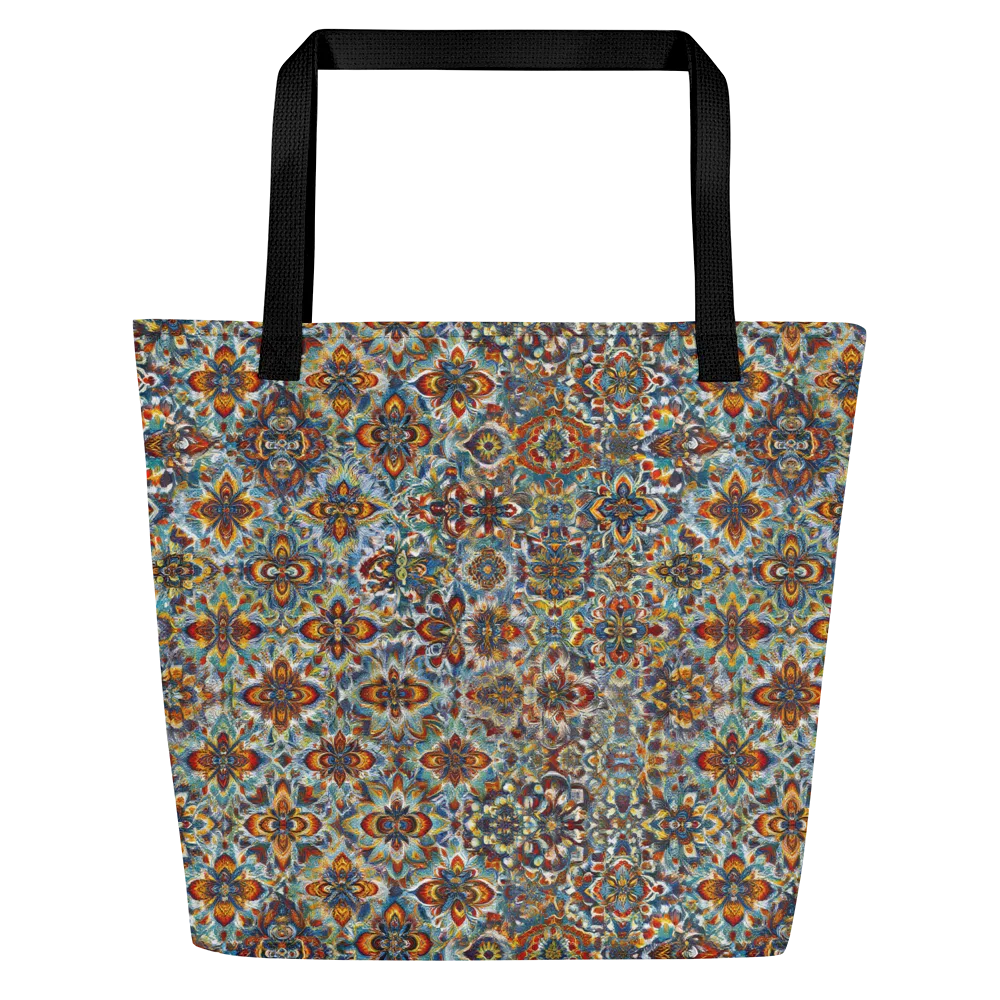 Cobalt Garland on Large Tote Bag W/ Pocket — Front