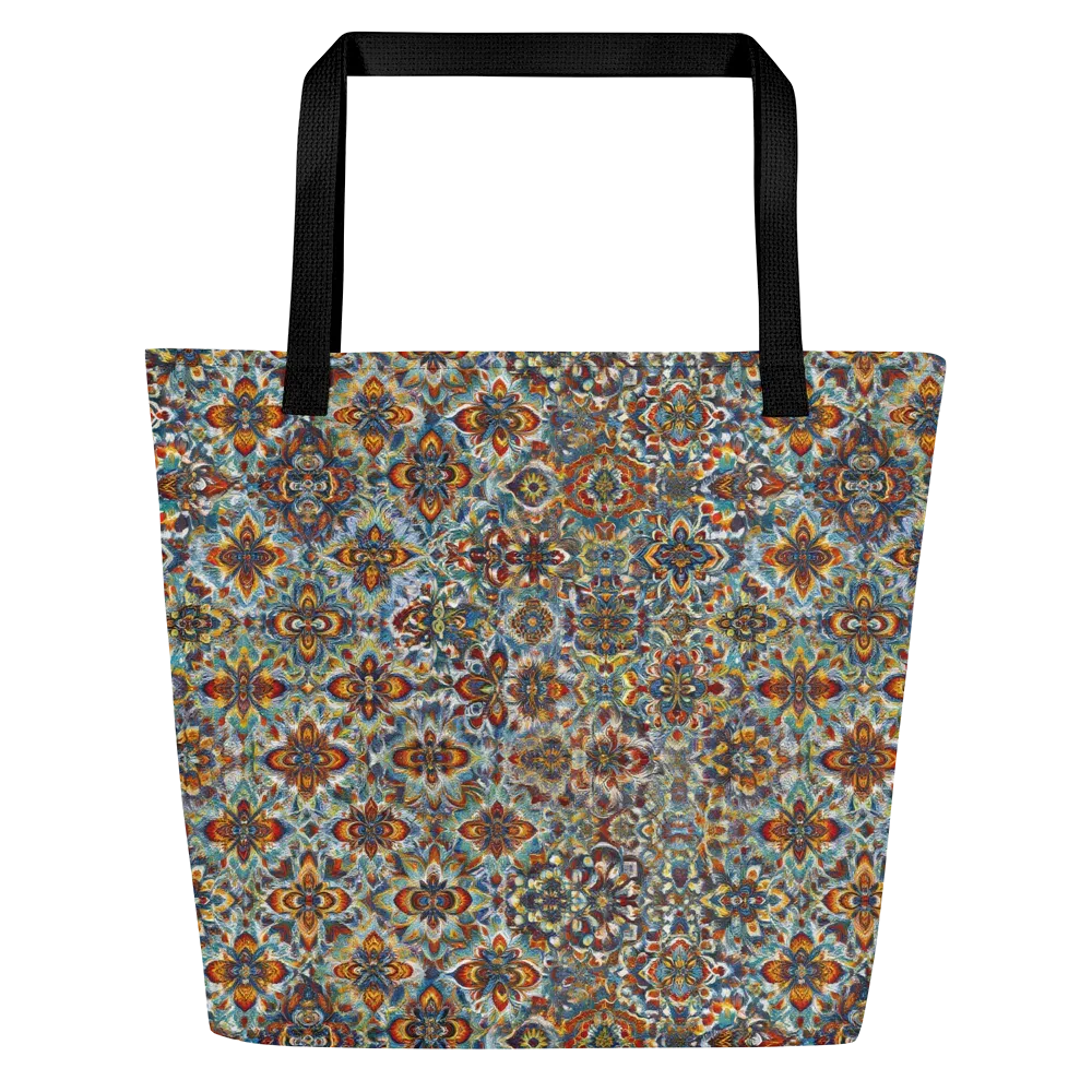 Cobalt Garland on Large Tote Bag W/ Pocket — Front