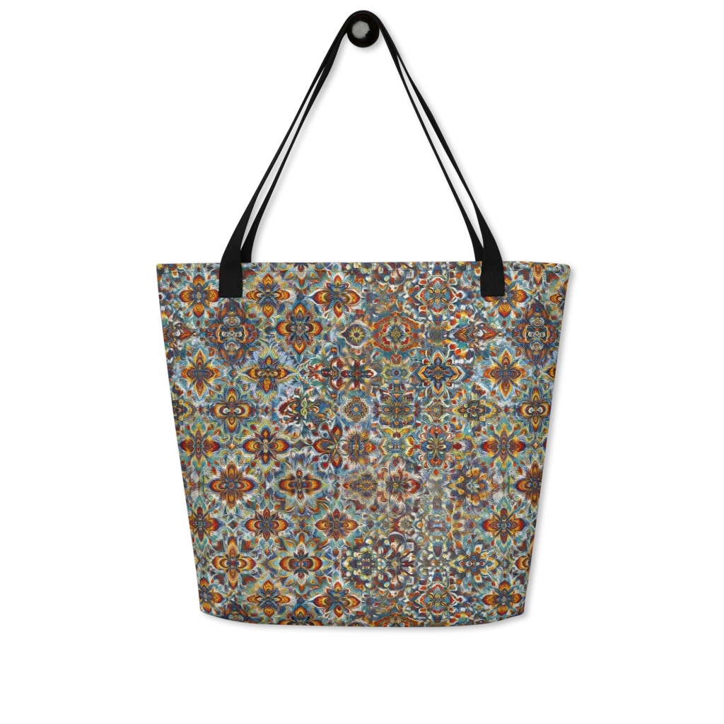 Cobalt Garland on Large Tote Bag W/ Pocket — Front