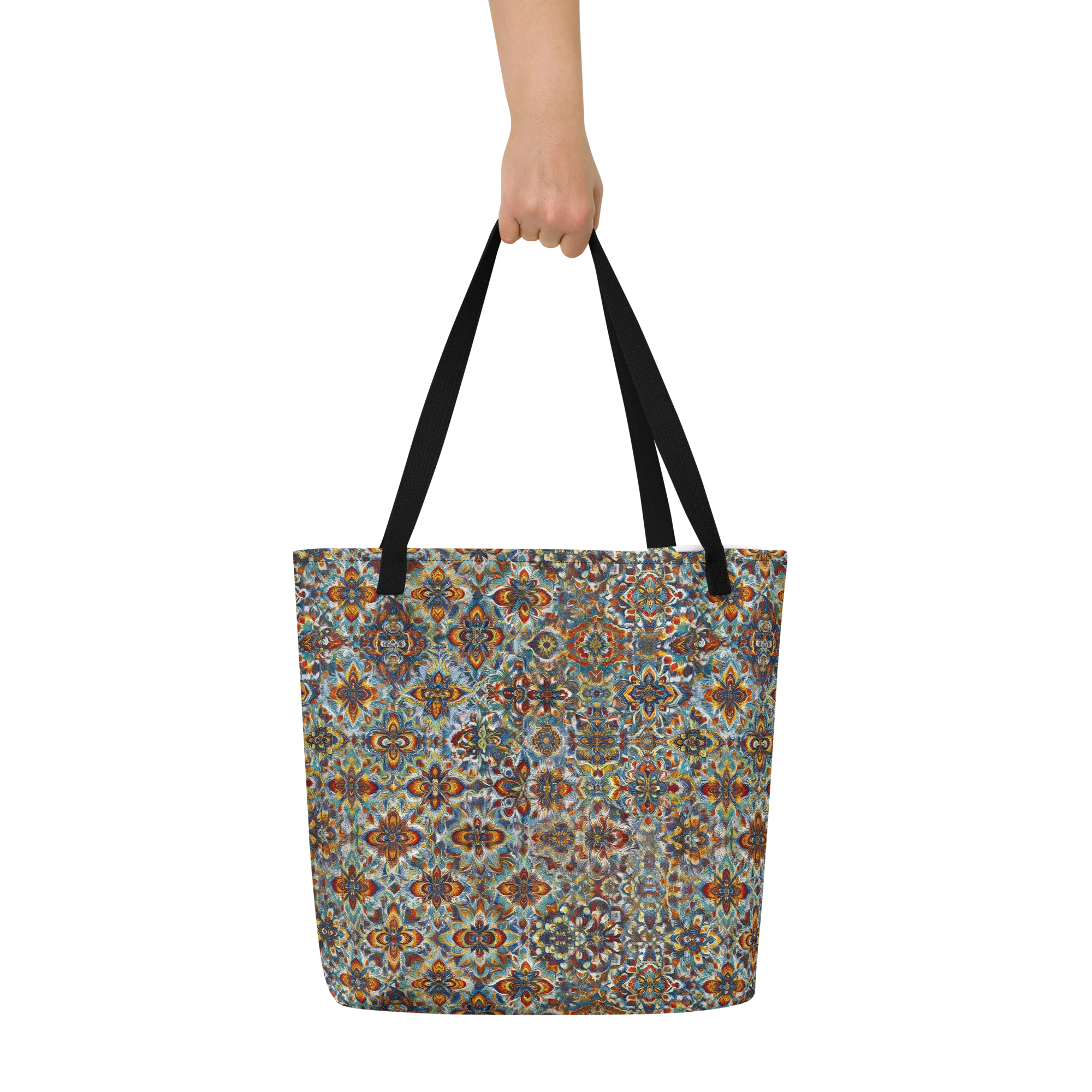 Cobalt Garland on Large Tote Bag W/ Pocket — Front