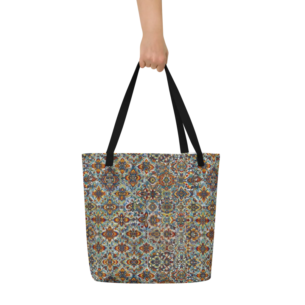 Cobalt Garland on Large Tote Bag W/ Pocket — Front