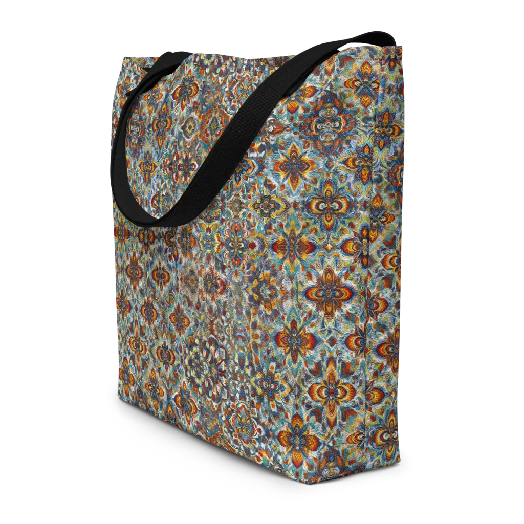 Cobalt Garland on Large Tote Bag W/ Pocket — Front