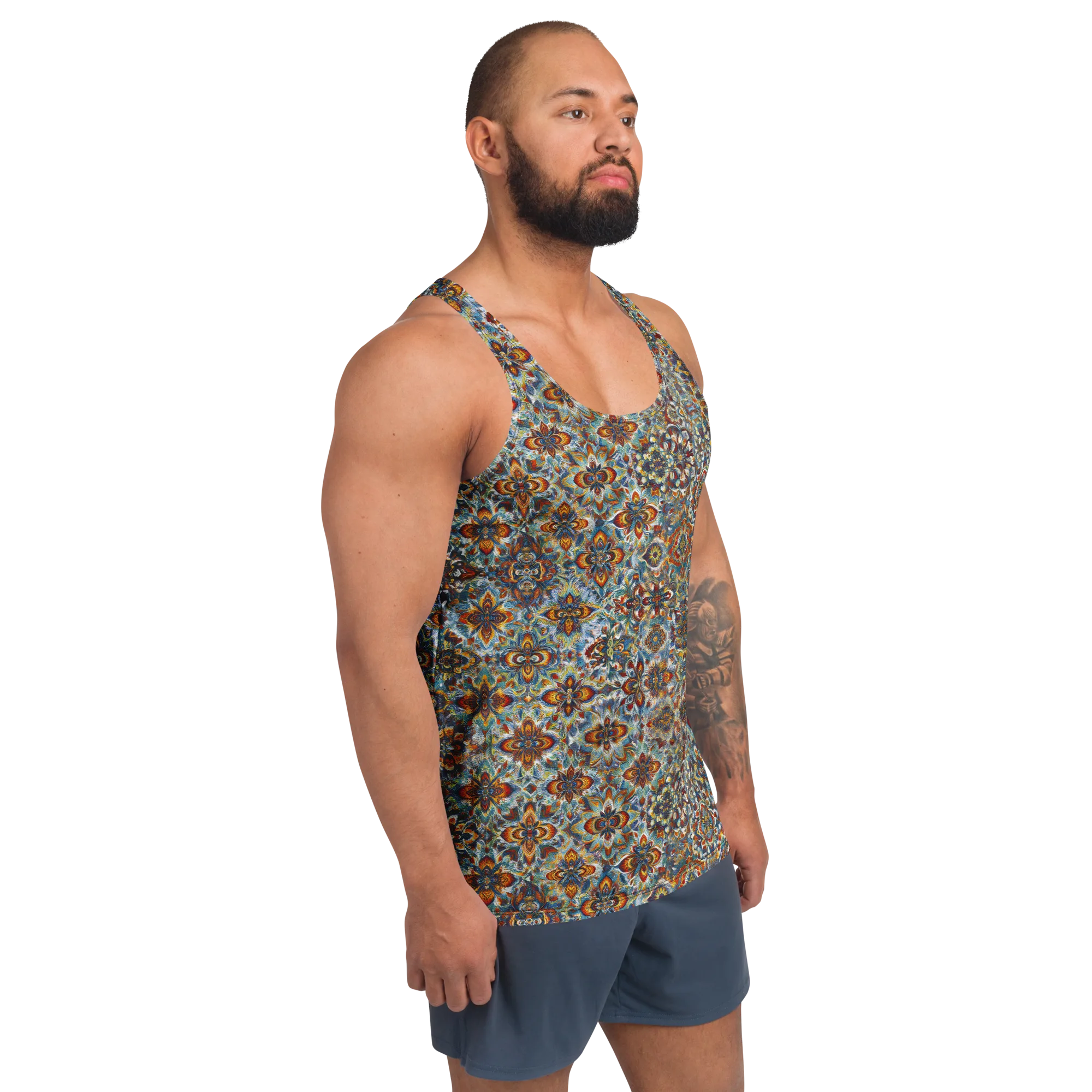 Cobalt Garland on Men's Tank Top — Right Front