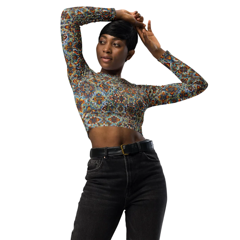 Cobalt Garland on Long Sleeve Crop Top — Front