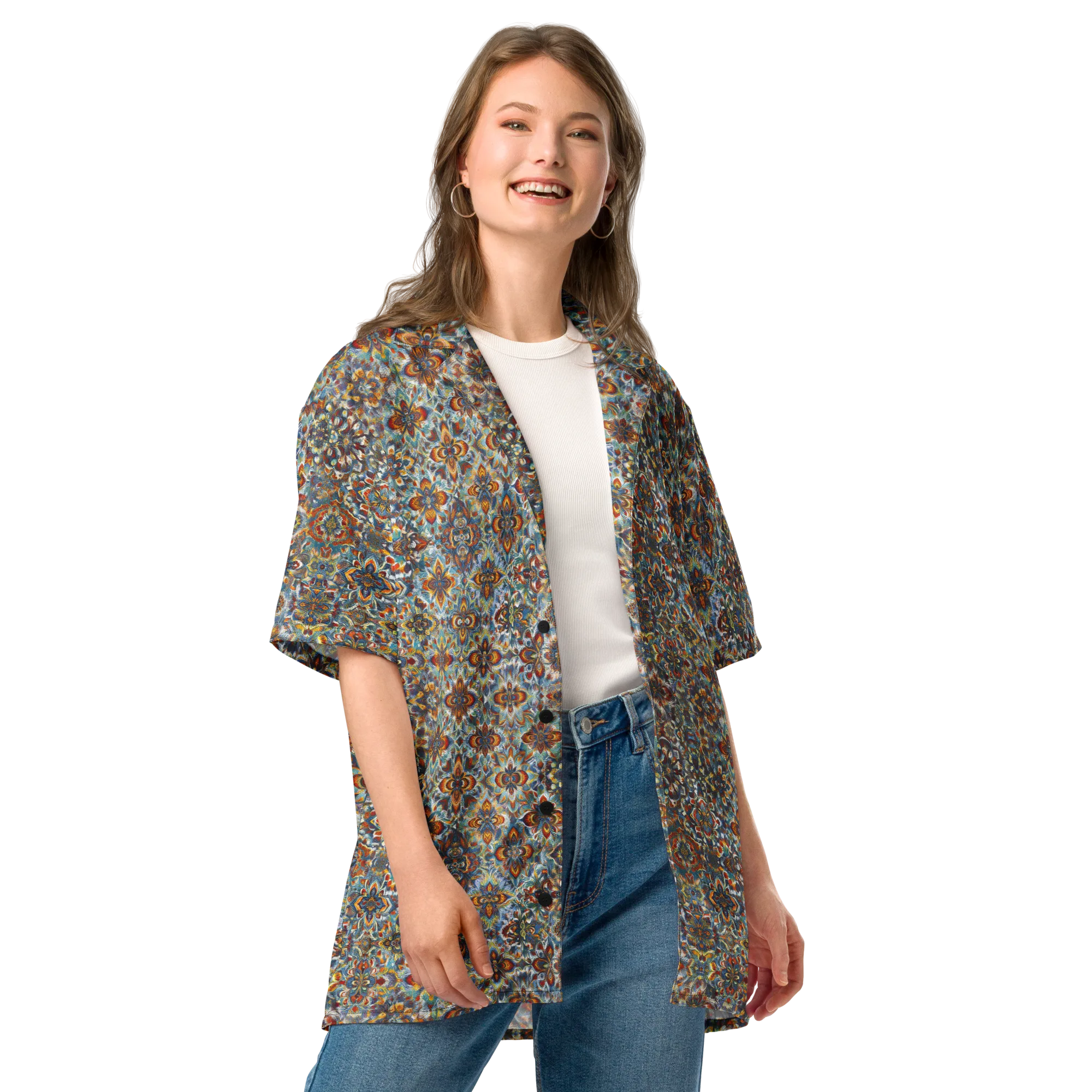 Cobalt Garland on Button Shirt — Front