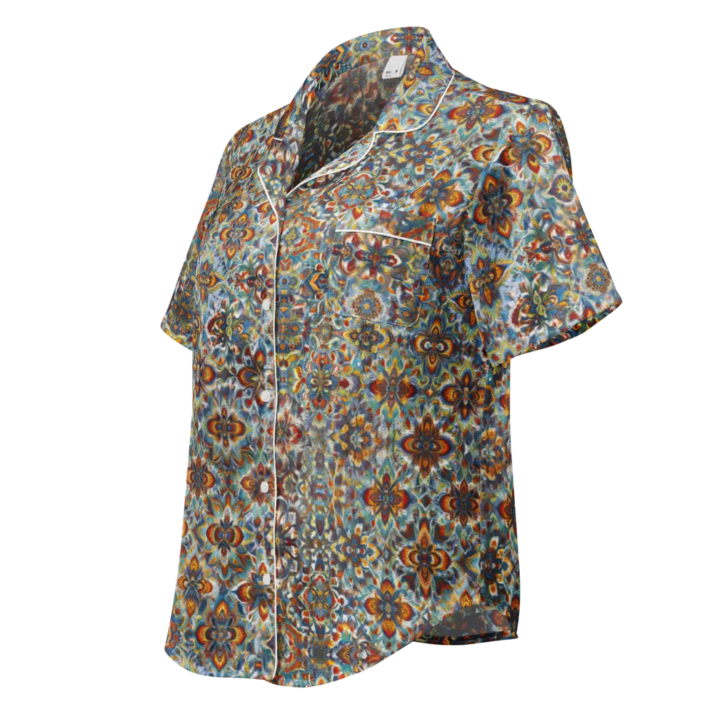 Cobalt Garland on Women's Short Sleeve Pajama Top — Left Front