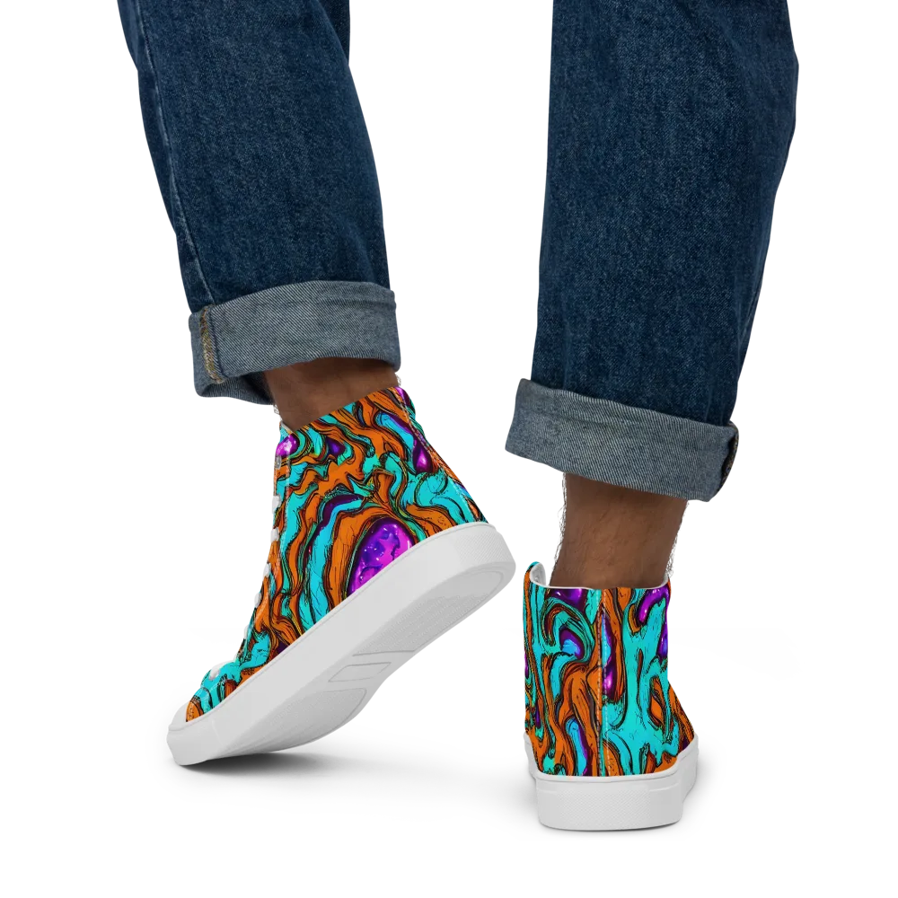Molten Mirage on Men's High Top Canvas Shoes — Back
