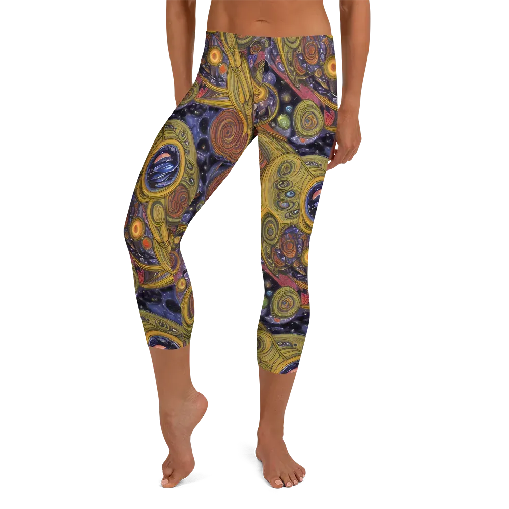 Orbiting Ochre on Capri Leggings — Front