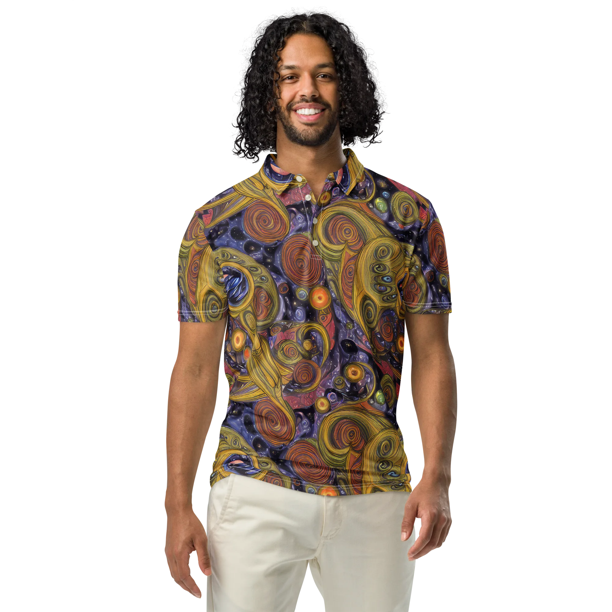 Orbiting Ochre on Men's Slim Fit Polo Shirt — Front