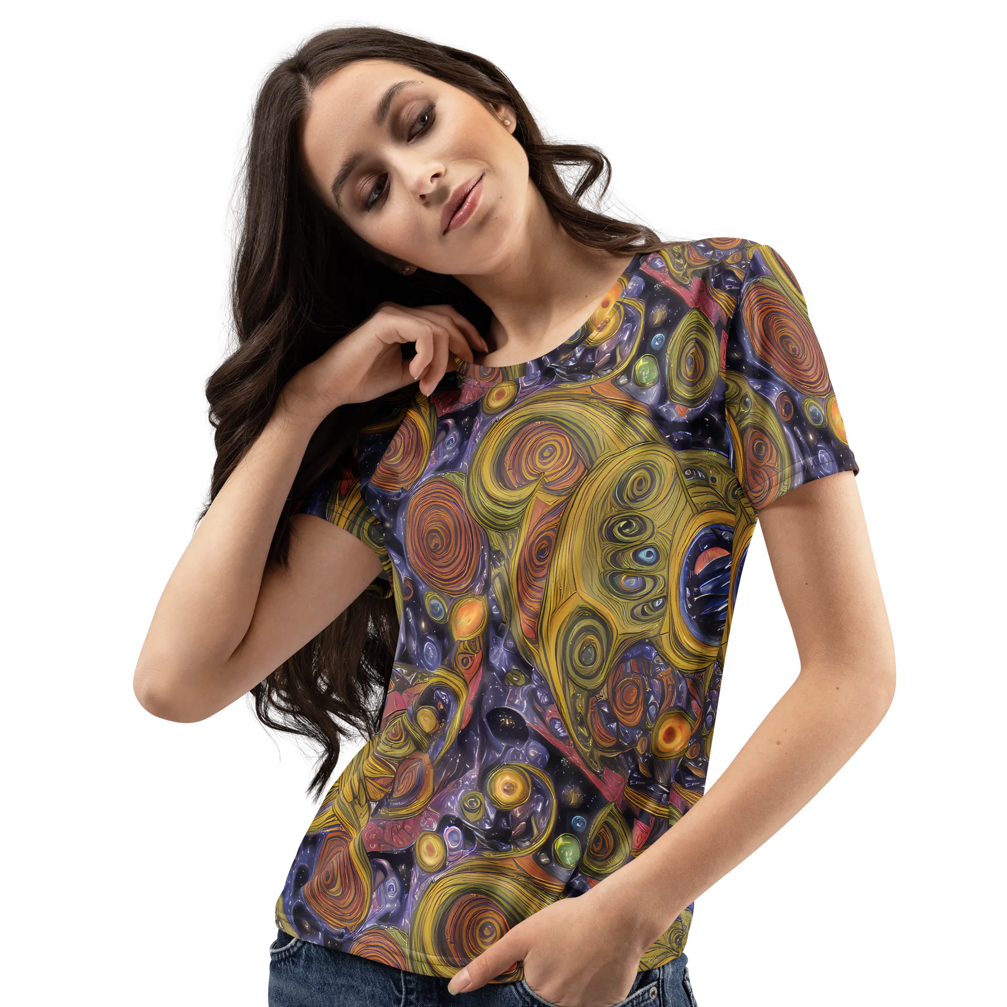 Orbiting Ochre on Women's Crew Neck T-Shirt — Left Front