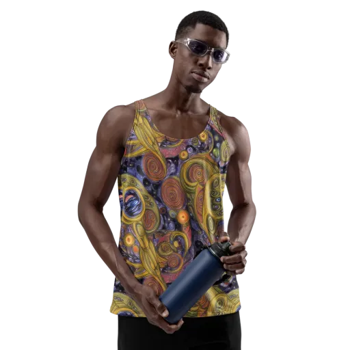 Orbiting Ochre on a Men's Tank Top