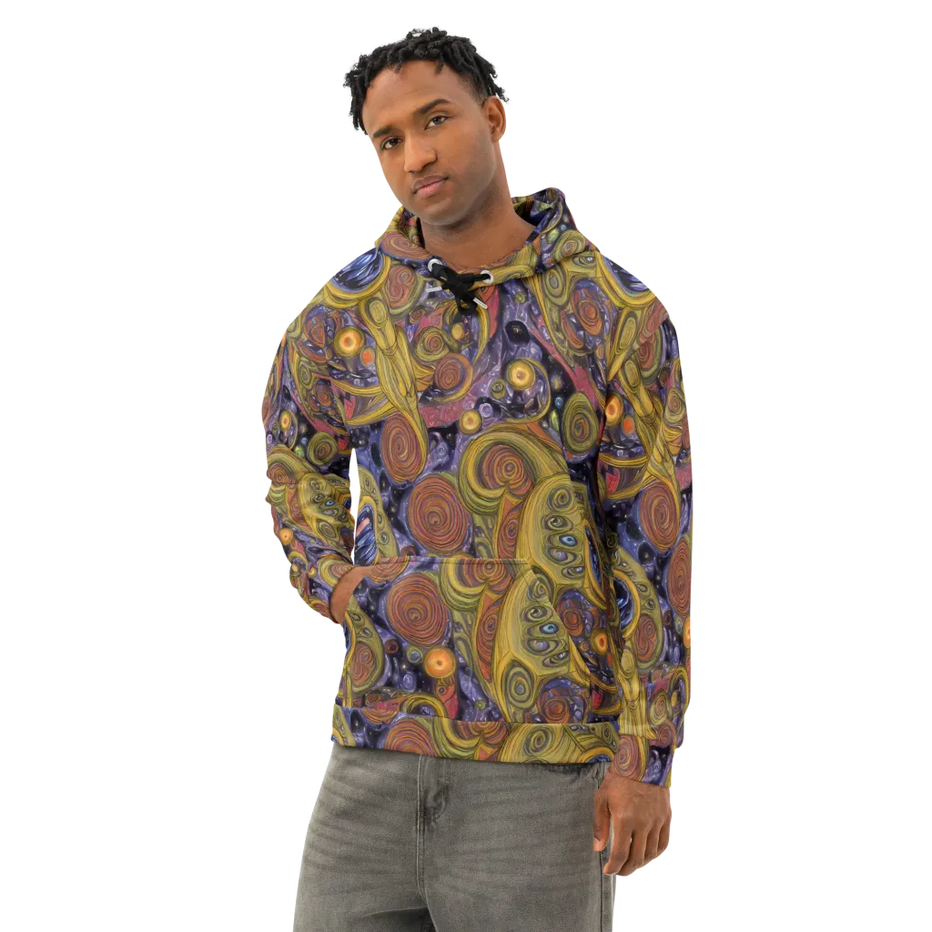 Orbiting Ochre on Cotton Hoodie — Left Front
