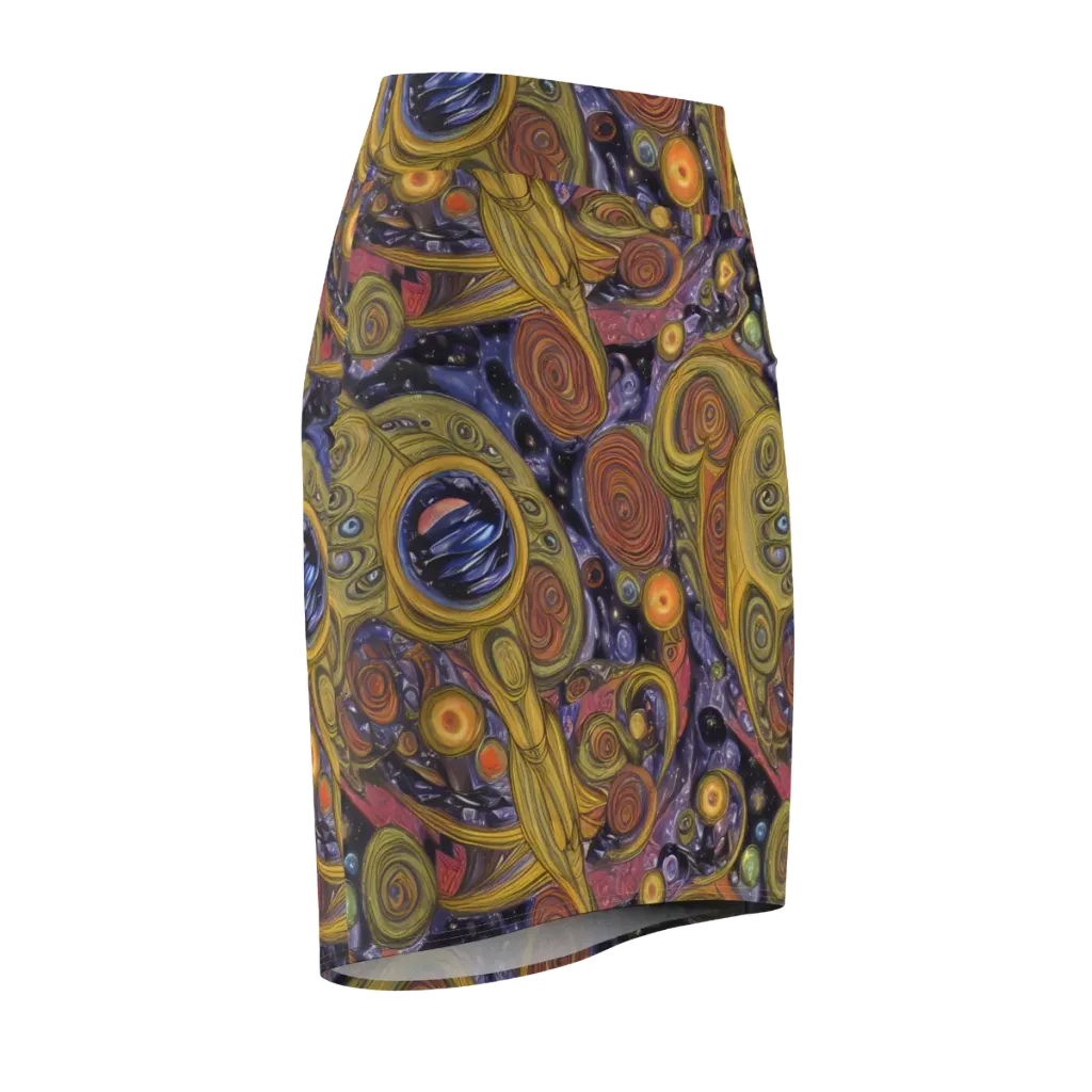 Orbiting Ochre on Pencil Skirt — Front Side