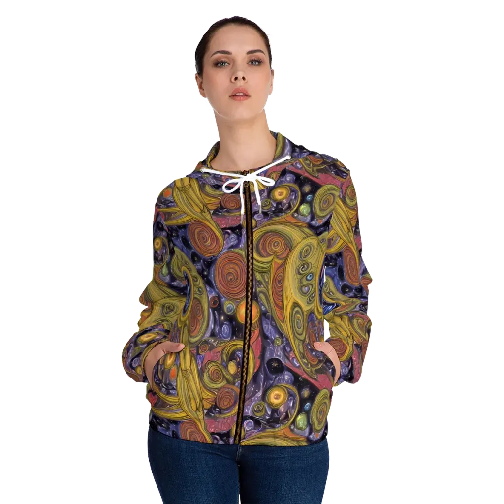 Orbiting Ochre on Women's Full-Zip Hoodie — Front On Person