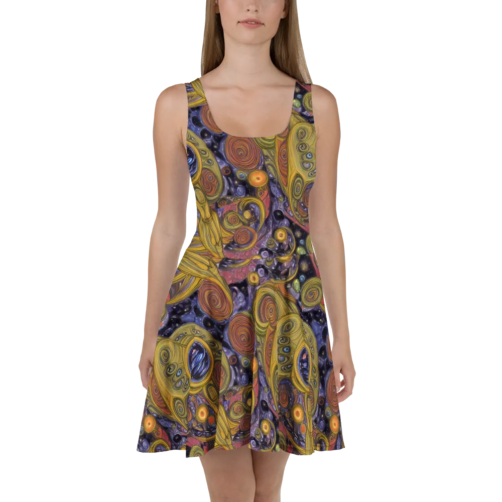 Orbiting Ochre on Skater Dress — Front