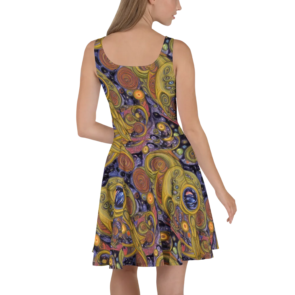 Orbiting Ochre on Skater Dress — Back