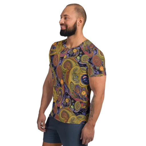 Orbiting Ochre on a Men's Athletic T-Shirt