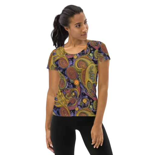 Orbiting Ochre on a Women's Athletic T-Shirt