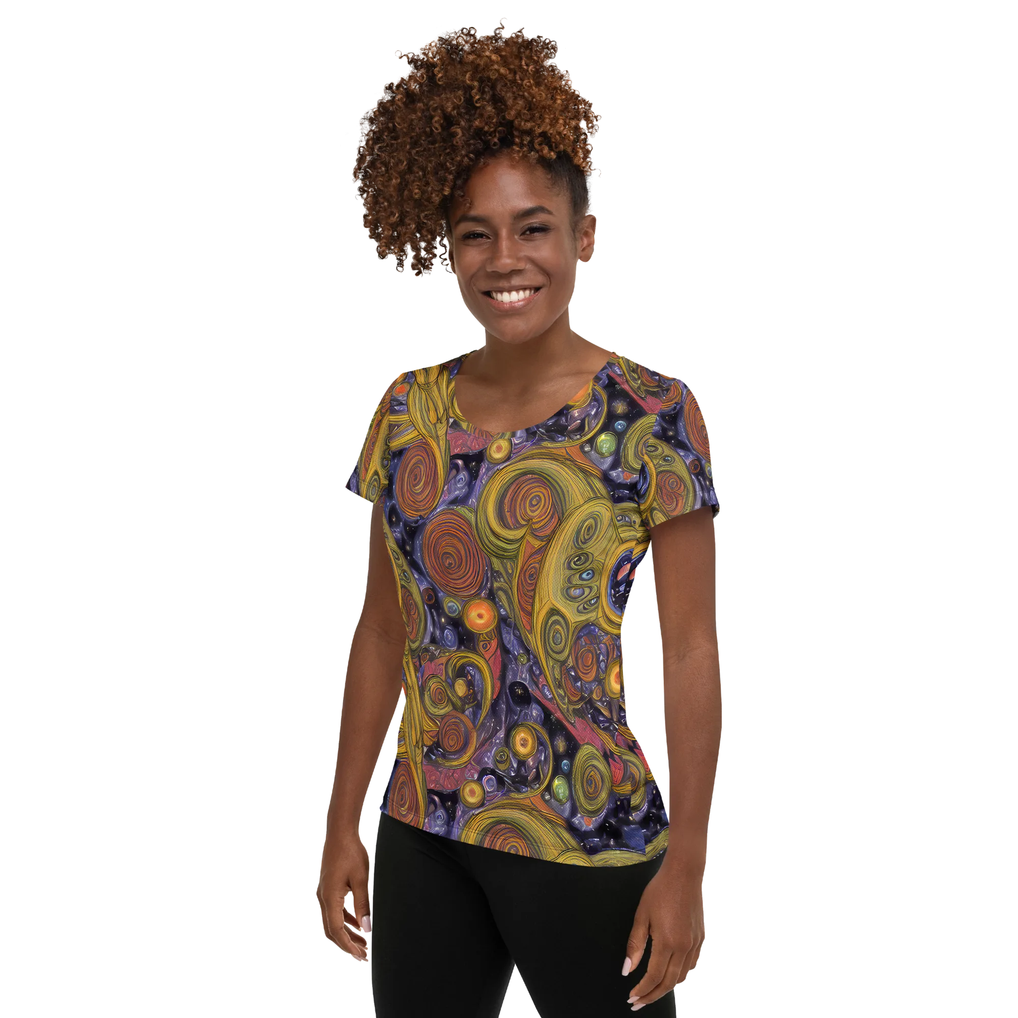 Orbiting Ochre on Women's Athletic T-Shirt — Left
