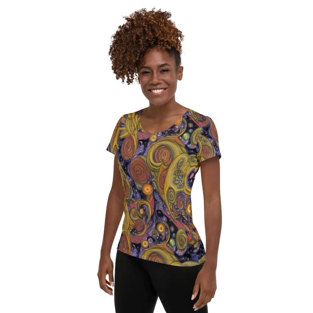 Orbiting Ochre on Women's Athletic T-Shirt — Left