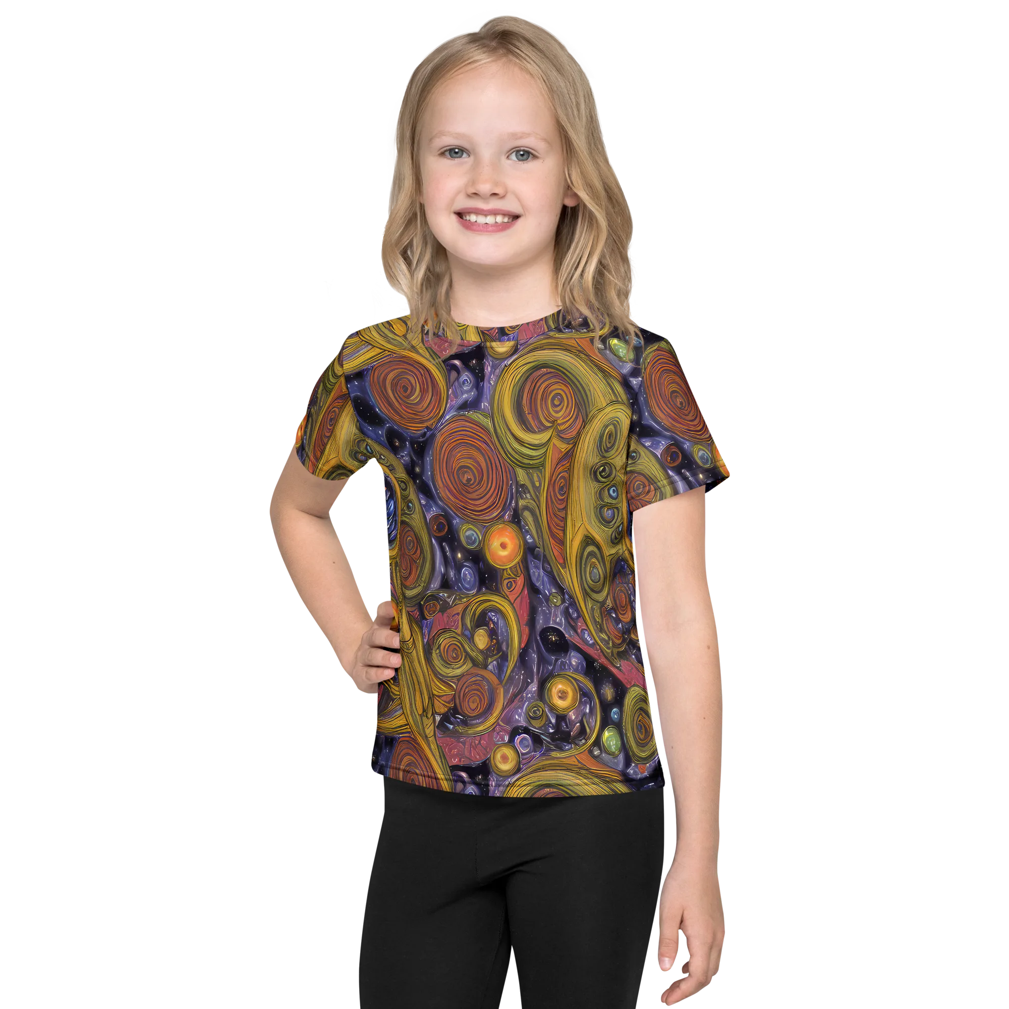 Orbiting Ochre on Kids Crew Neck T-Shirt — Front