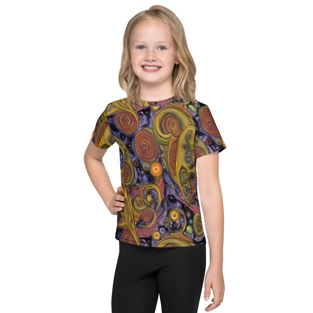 Orbiting Ochre on Kids Crew Neck T-Shirt — Front
