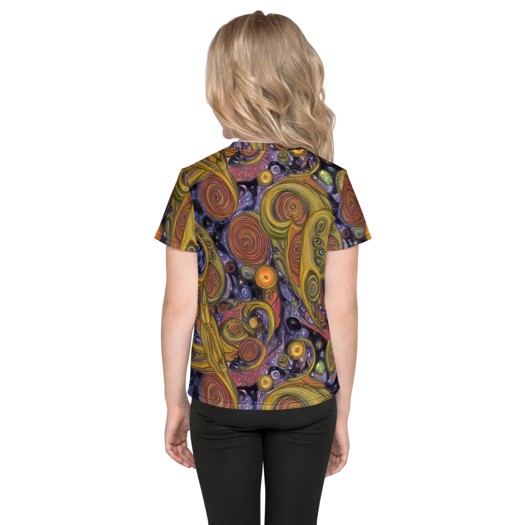 Orbiting Ochre on Kids Crew Neck T-Shirt — Back