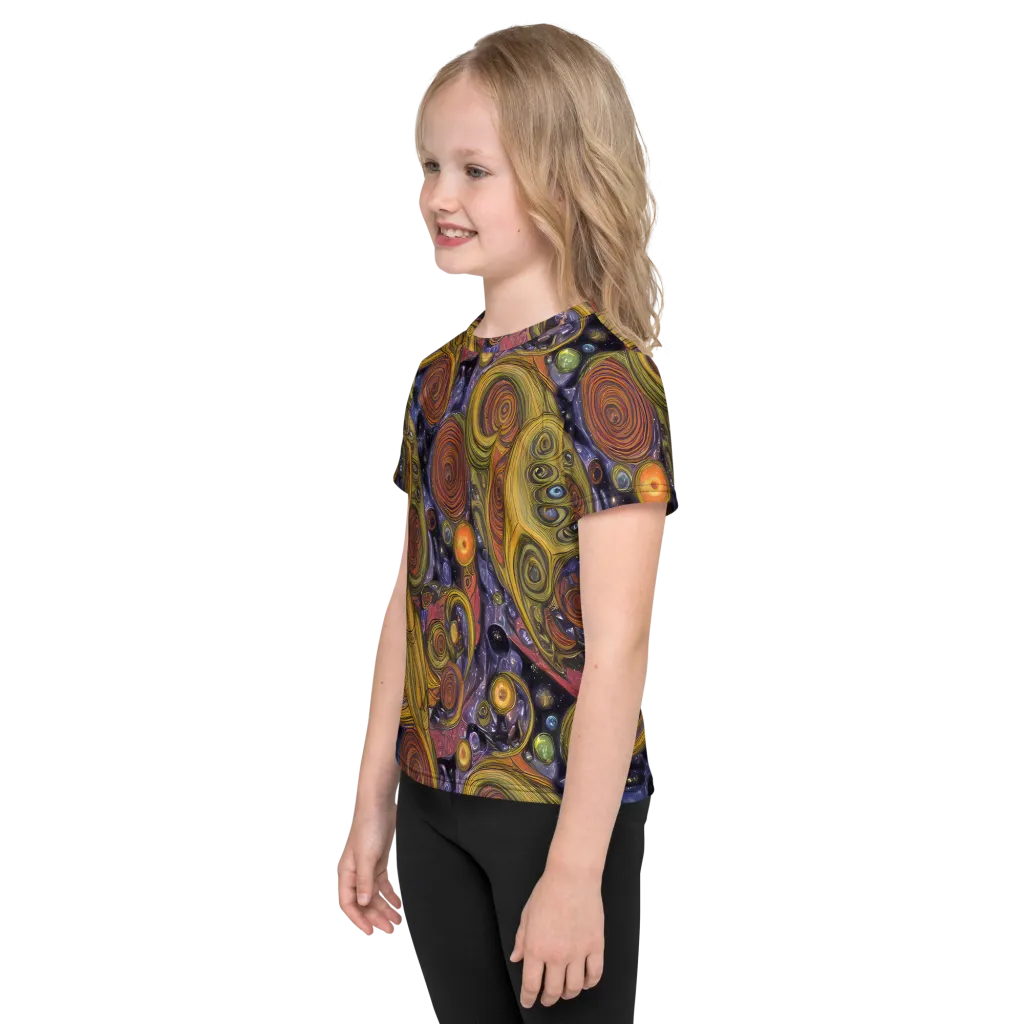 Orbiting Ochre on Kids Crew Neck T-Shirt — Left