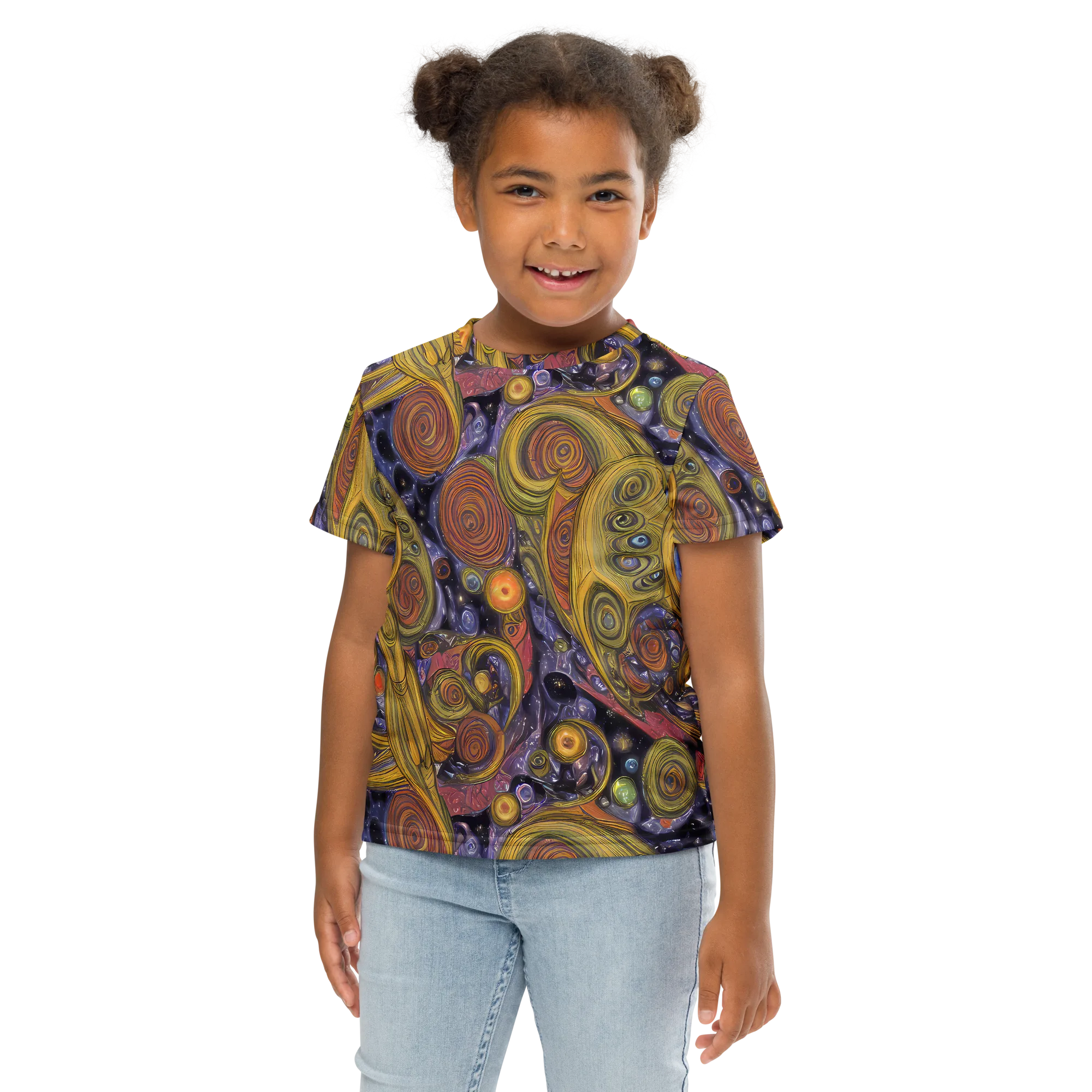 Orbiting Ochre on Kids Crew Neck T-Shirt — Front