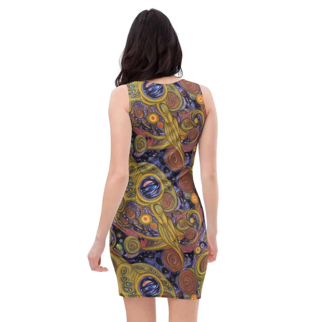 Orbiting Ochre on Bodycon Dress — Back