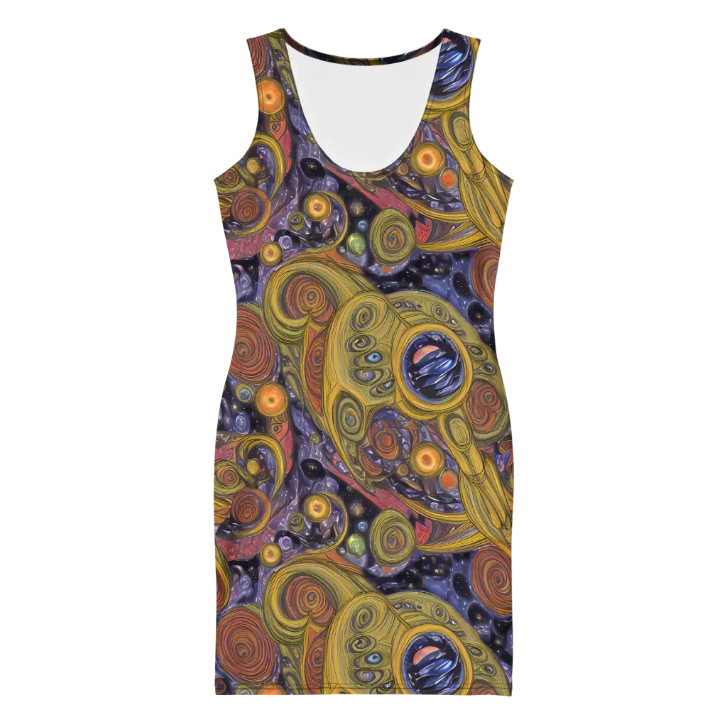 Orbiting Ochre on Bodycon Dress — Front