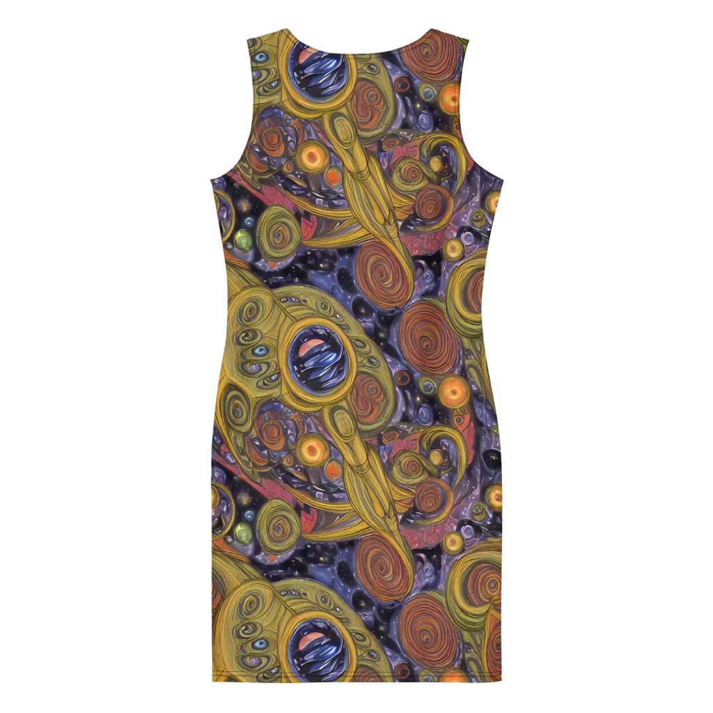 Orbiting Ochre on Bodycon Dress — Back