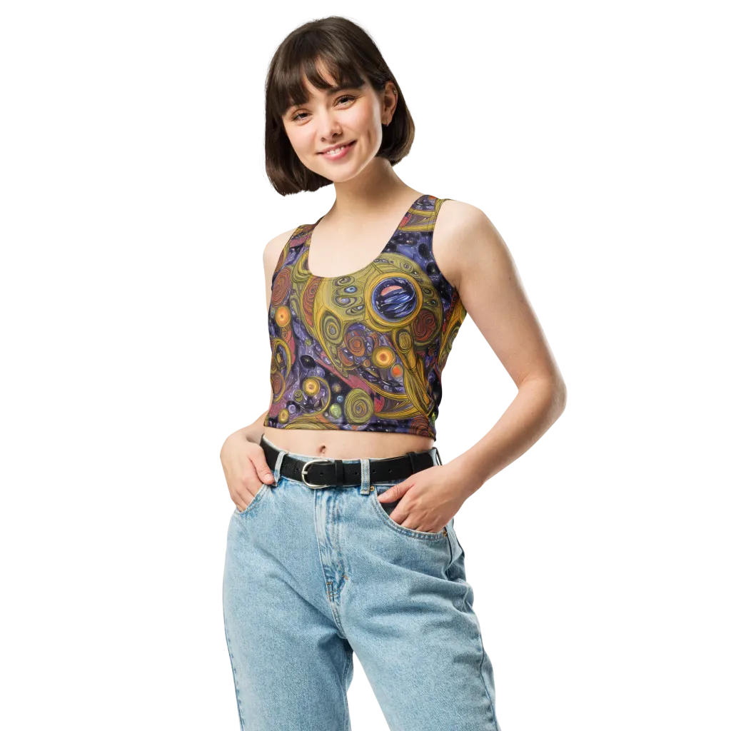 Orbiting Ochre on Crop Top — Front