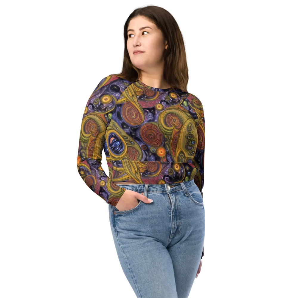 Orbiting Ochre on Long Sleeve Crop Top — Front