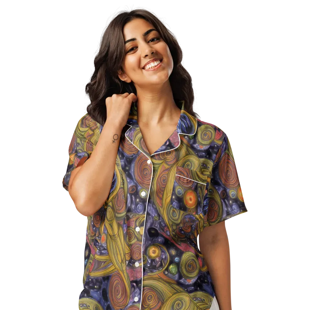 Orbiting Ochre on Women's Short Sleeve Pajama Top — Front