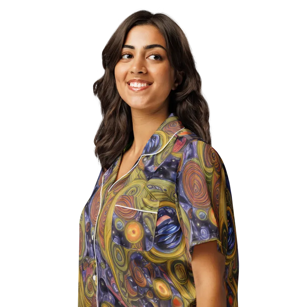 Orbiting Ochre on Women's Short Sleeve Pajama Top — Left Front