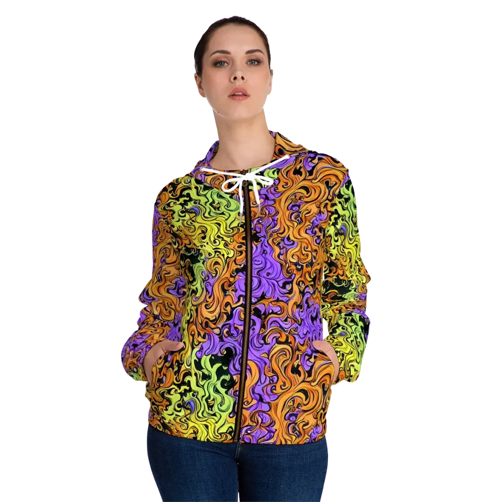 Neon Spell on Women's Full-Zip Hoodie — Front On Person
