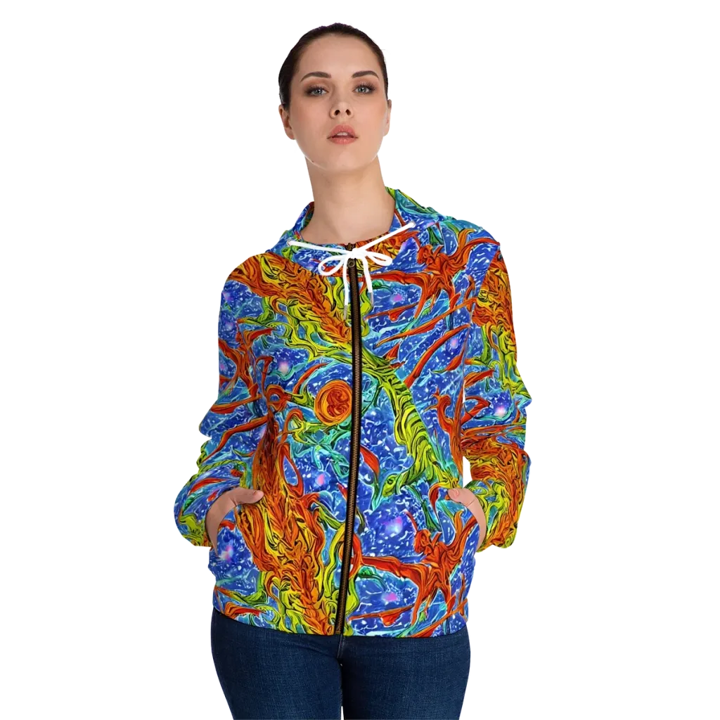 Molten Tide on Women's Full-Zip Hoodie — Front On Person