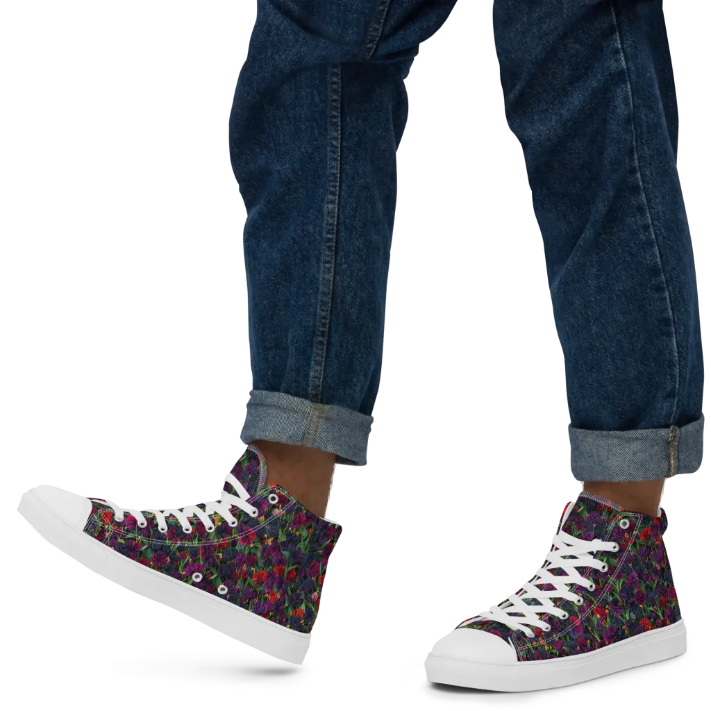 Velvet Nocturne on Men's High Top Canvas Shoes — Left
