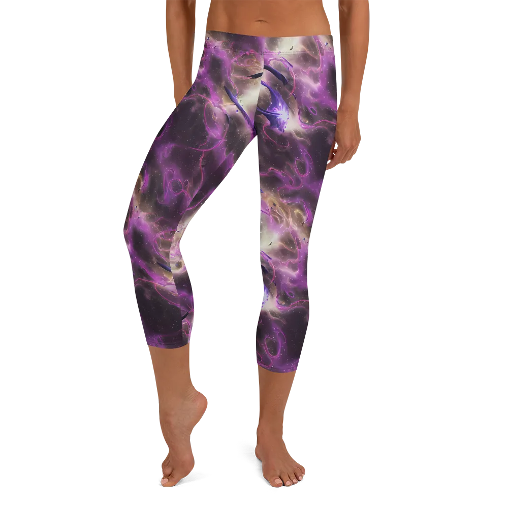 Violet Nebula on Capri Leggings — Front