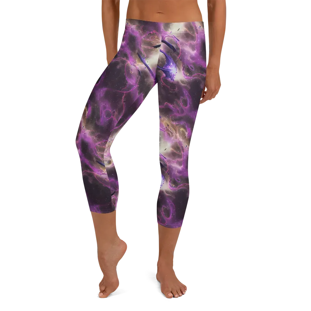 Violet Nebula on Capri Leggings — Front