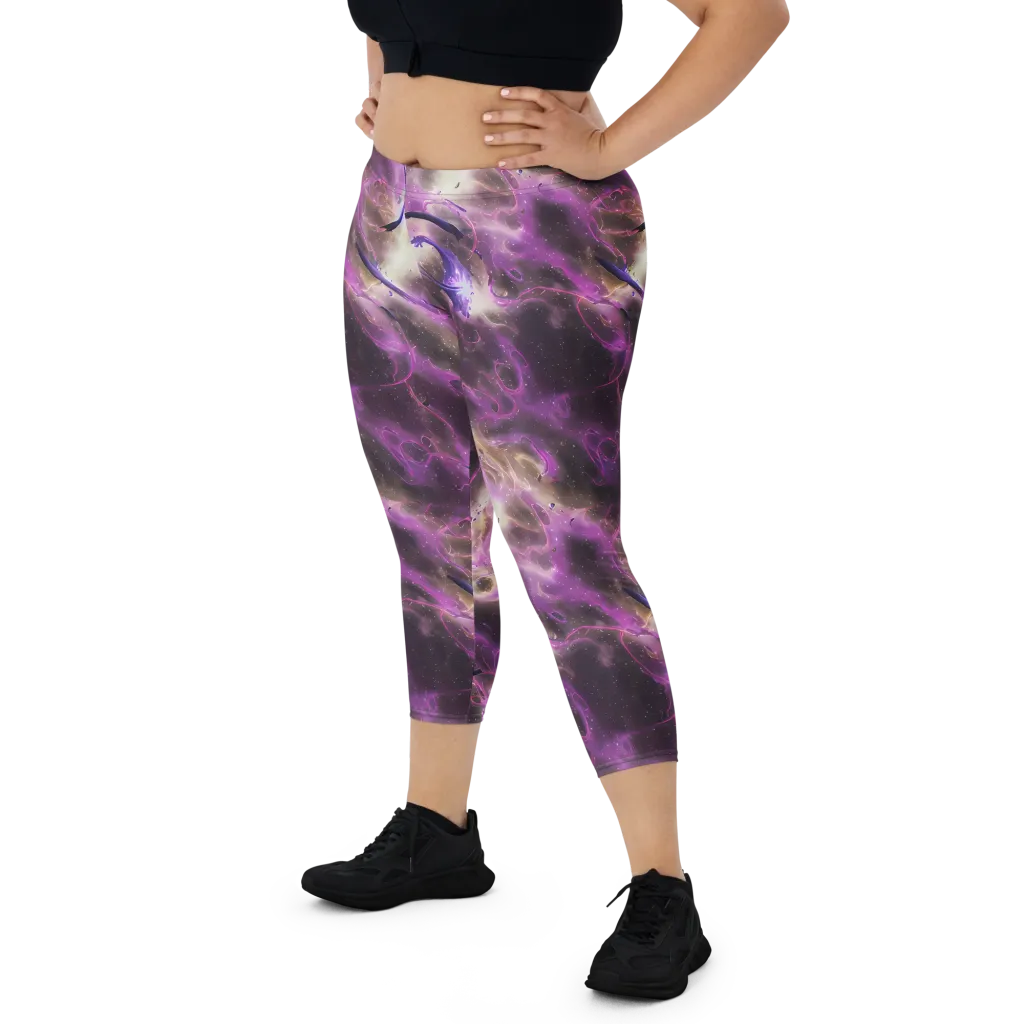 Violet Nebula on Capri Leggings — Front