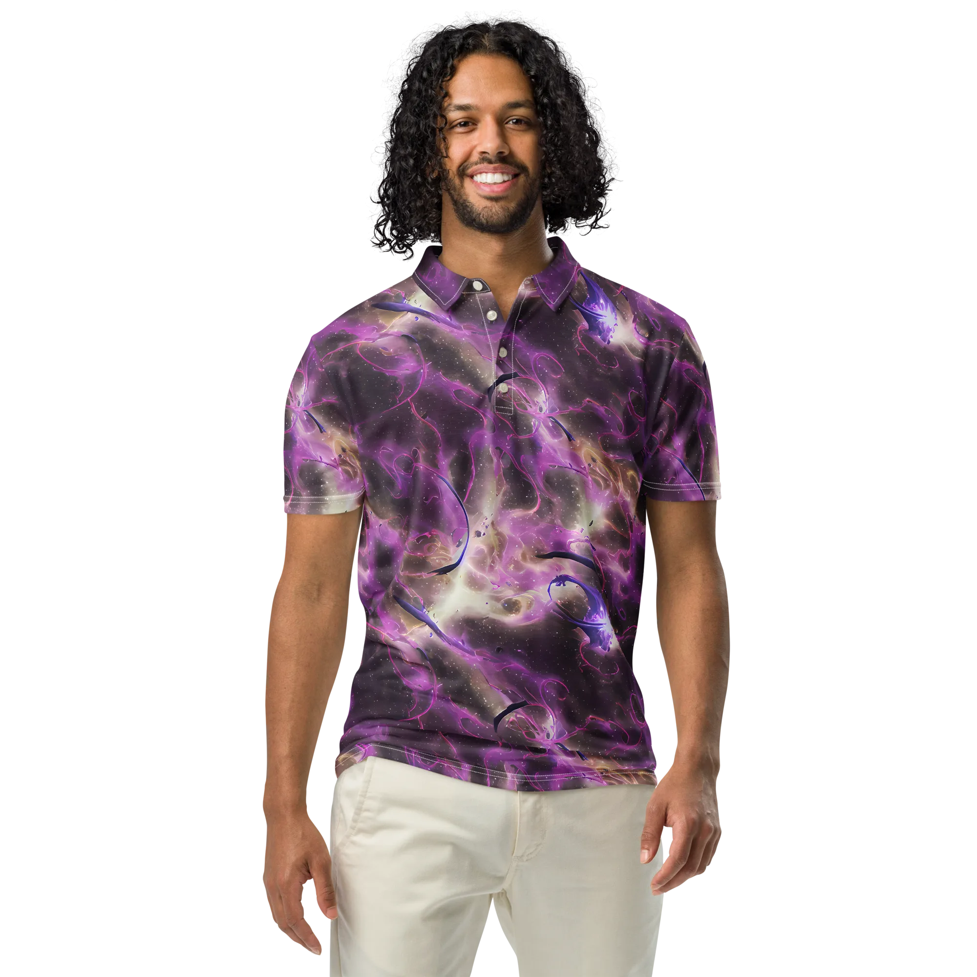 Violet Nebula on Men's Slim Fit Polo Shirt — Front