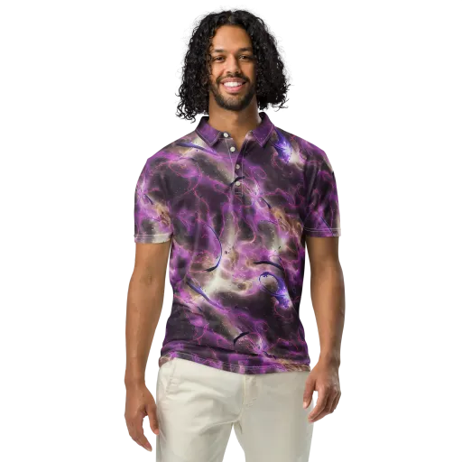 Violet Nebula on a Men's Slim Fit Polo Shirt