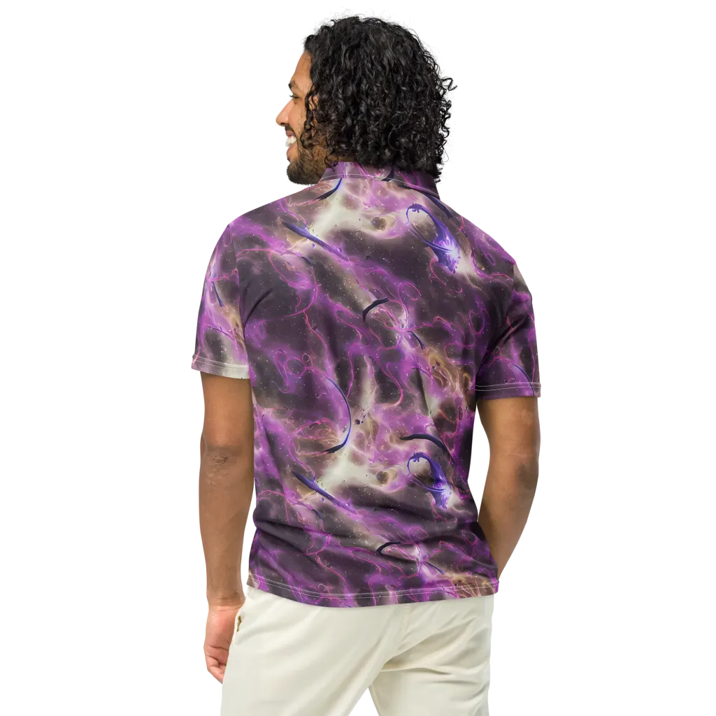 Violet Nebula on Men's Slim Fit Polo Shirt — Back