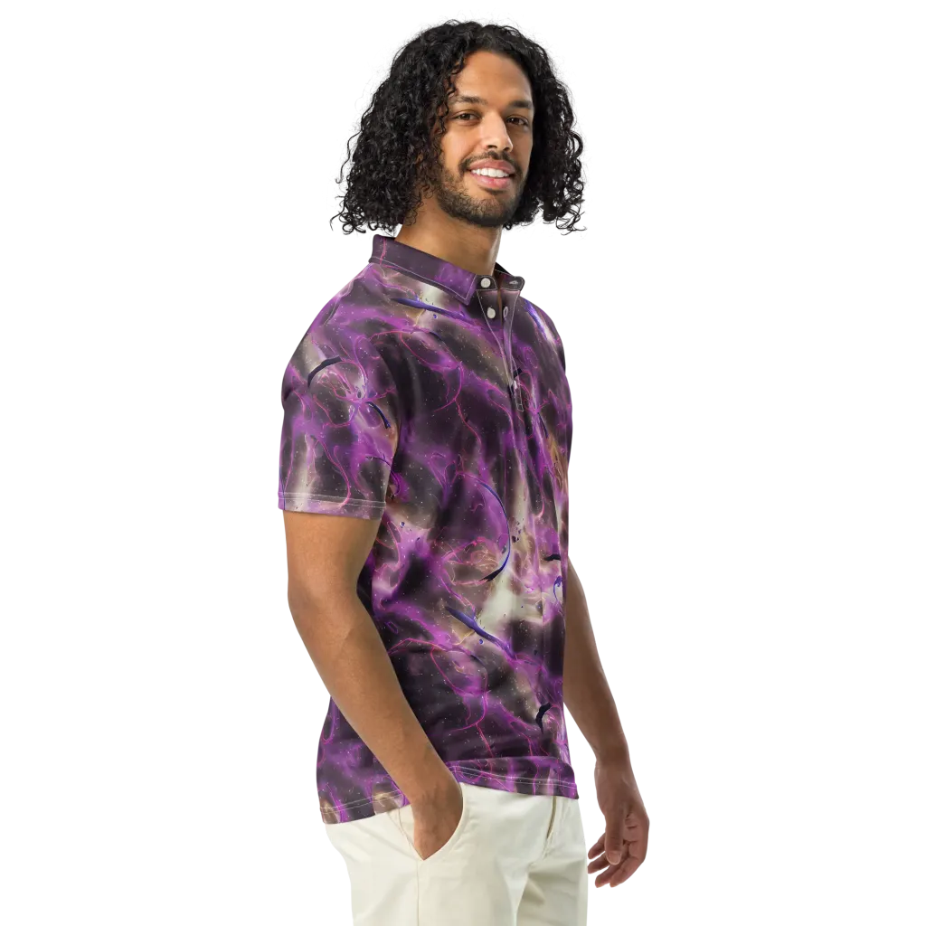 Violet Nebula on Men's Slim Fit Polo Shirt — Right Front