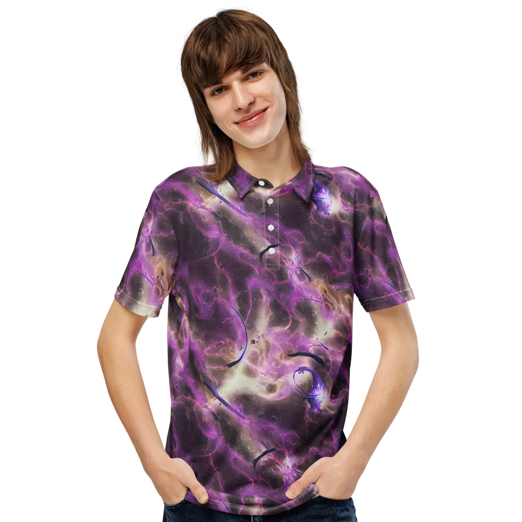 Violet Nebula on Men's Slim Fit Polo Shirt — Front